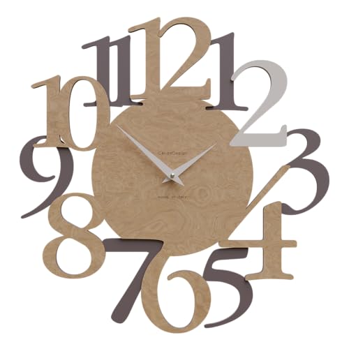 CalleaDesign Russell Wanduhr Walnusswurzel Schokolade Sand Elegantes Originelles Hochwertig 45 cm Modernes Design, Geräuschloser Hergestellt in Italien Für Wohnzimmer Büro 15 Holzfarben von CalleaDesign