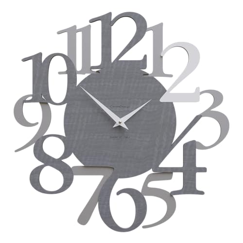Moderne Wanduhr Russell - Italienisches CalleaDesign, große Ziffern, Dekoration für Heim und Büro, geräuschlos, Made in Italy [Graue Maserung, Aluminium, Weiß]. von CalleaDesign