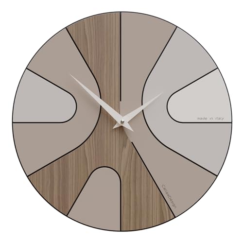 CalleaDesign AsYm Wanduhr rund (34 cm) aus MDF - Modern und leise, zuverlässiges deutsches Quarzwerk (Nussbaum) von CalleaDesign