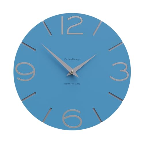 CALLEADESIGN - Smile Wanduhr, handgefertigt in Italien, 30 cm, elegant und leise, hohe Qualität, perfekte Geschenkidee [hellblau und Aluminium]. von CalleaDesign