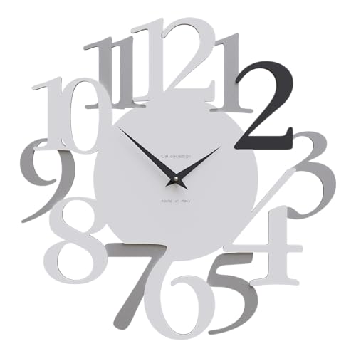 CalleaDesign Moderne Wanduhr schwarz Russell, große Ziffern, geräuschlos, handgefertigt in Italien, ideal für das Wohnzimmer [Schwarz, Aluminium, Weiß] von CalleaDesign