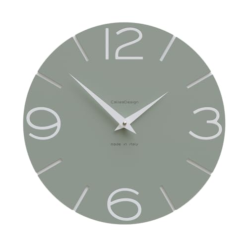 CalleaDesign - Smile Wanduhr, 30 cm, handgefertigt in Italien, modern und elegant, lautlos [Salbeigrün und Eis] von CalleaDesign