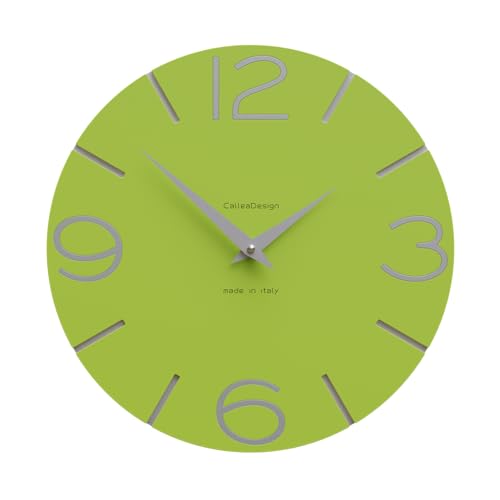 CalleaDesign - Wanduhr Smile, handgefertigt, hergestellt in Italien, 30 cm, elegant und leise, hohe Qualität, perfekte Geschenkidee [Apfelgrün und Aluminium] von CalleaDesign