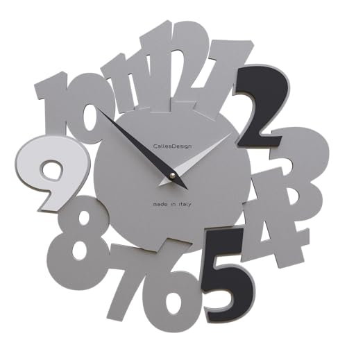 Wanduhr DUE95 italienisches Design mit geformten Zahlen 34x34cm, Silent geeignet für Küche, Wohnzimmer. Hergestellt in Italien von CalleaDesign. (schwarz) von CalleaDesign