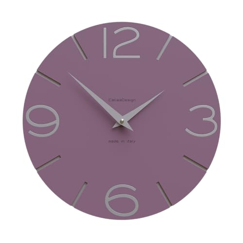 CalleaDesign Wanduhr Smile Lila und Aluminium Rund 30 cm Schlichtes und modernes Design Geräuschloser Mechanismus Made in Italy Geeignet für die Küche 30 Farben verfügbar Holz von CalleaDesign