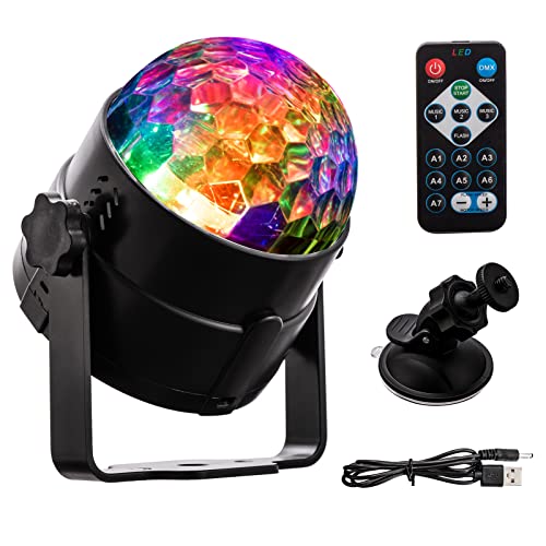 Discokugel, LED Discolicht DJ Partylicht 3W RGB Diskokugel 360° Drehbares Musikgesteuert Disco Licht USB Kabel Disco Kugel mit Saugnapfhalterung und Fernbedienung für Party Deko Karneval Fasching Deco von Callenbach