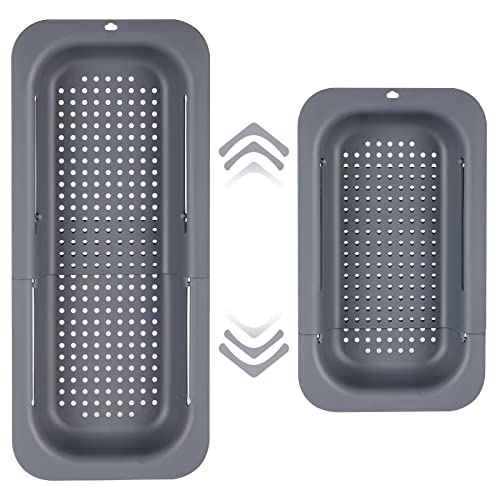 Sieb für Spülbecken, Ausziehbar Siebkorb über der Spüle, Abtropfsieb Waschbecken Seiher Ideal zum Gemüse und Obst waschen, Gekochte Nudeln und Trockengerichte Abtropfen Lassen, 34,5-48 x 6.5 x 20 cm von Callenbach