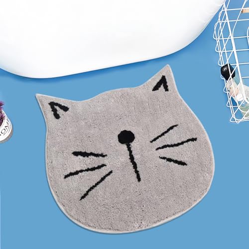 Lacomfy Katzenmatte für Badezimmer, Dekoration, süßer Badteppich für Kinder, wasserabsorbierend, Kawaii-Duschvorleger, Fußmatte, Katzenform, Bodenmatte für Kinderzimmer, Schlafzimmer, 60 cm, Grau von Callerpan