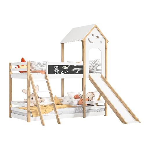 Callicarpa Children's Bunk Bed 90 x 200 cm, hochbett mit rutsche for Children with Slide Children's Bed with Fall Protection and Fences, House Bed for 2 Children, Without Mattres Callicarpa Children's Bunk Bed 90 x 200 cm, hochbett mit rutsche for Children with Slide Children's Bed with Fall Protection and Fences, House Bed for 2 Children, Without Mattres von Callicarpa
