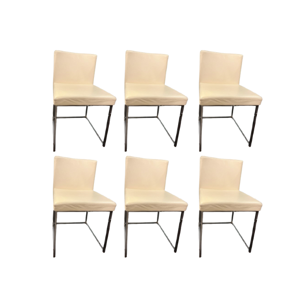 6er-Set Esszimmerstühle aus Leder in Elfenbein, Calligaris von Calligaris