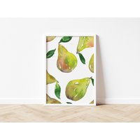 Birnen Original Aquarell Print | Handbemalte Obst Muster Wand Kunst Home Decor Umweltfreundlich, Plastikfrei A5 Oder A4 Druck von CallistoDesignCoUK