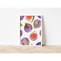 Feigen Original Aquarell Print | Handbemalte Obst Muster Wand Kunst Home Decor Umweltfreundliches Plastikfreies Geschenk A5 Oder A4 Druck von CallistoDesignCoUK