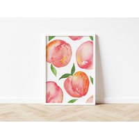 Pfirsiche Original Aquarelldruck | Handgemaltes Obstmuster Wandkunst Wohndekor Umweltfreundlich, Plastikfrei A5 - Oder A4-Druck von CallistoDesignCoUK