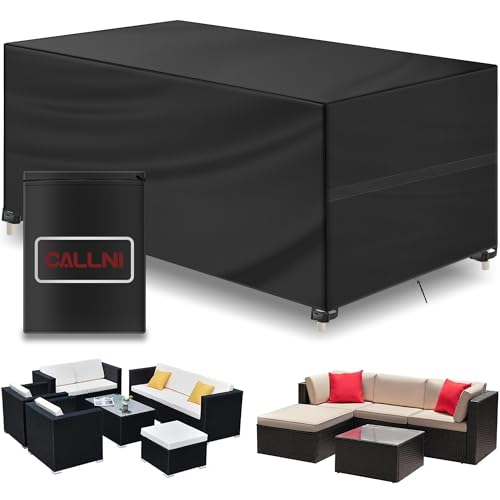 Callni Abdeckung Gartenmöbel Winterfest, Wasserdicht Abdeckplane 420D Oxford Gewebe mit Windfest Klipse, Winterfest Anti-UV Gartentische Schutzhülle für Balkonmöbel Möbelsets Lounge 300x200x90cm von Callni