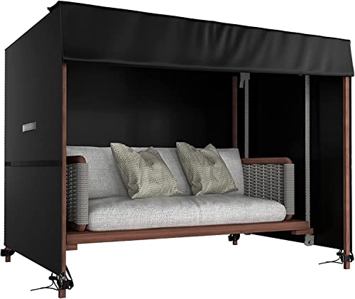 Callni Hollywoodschaukel Abdeckung 3 Sitzer, wasserdichte, Windfest/Wetterfest, Hochfestes Reißfestes Strapazierfähiges Oxford 420D Material Hollywoodschaukel Schutzhülle 135x105x135cm Schwarz von Callni