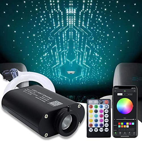 Callsky 16W RGBW Glasfaser-Licht-Kit Deckenleuchten-Kit Bluetooth APP-Steuerung+Musikmodus Home Use Fiber Optical Light Kit, Glasfaserkabel 300 Stück 0,75 mm 6,5 Fuß/2m mit 28-Tasten-Fernbedienung von Callsky