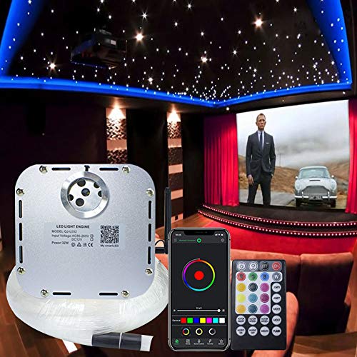 Callsky 32W APP Music Activated Twinkle Fiber Optic Star Ceiling Light Kit for Home and Media Movie Room Decoration, RGBW LED Light Engine+Remote+Mixed Cable 400pcs 13.1ft/4m of (0.75+1+1.5+2mm) von Callsky