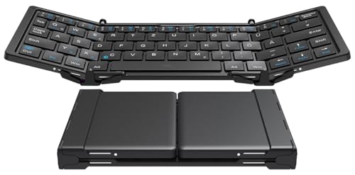 Callstel Faltbare Tastatur: Ultrakompakte Trifold-Tastatur mit Standard-Enter-Taste, QWERTZ, Akku (faltbar, Bluetooth, Android, Bluetooth, Klapptastatur) von Callstel
