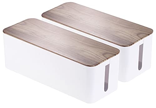 Callstel Steckdosen Box: 2er-Set Kabelboxen groß, 39 x 15,5 x 14 cm, in Nussbaum-Holzoptik (Boxen für Mehrfachsteckdose, Kabel-Aufbewahrungssystem, Verlängerungskabel) von Callstel