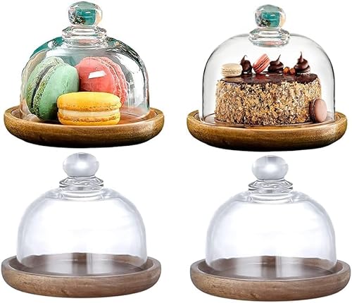 Callstick Multifunktionaler Mini Dessert ServierstäNder Akazie Kuchenform mit Kuppeldeckel Teller Kuchenplatte für Heimhotels (4 StüCke) von Callstick