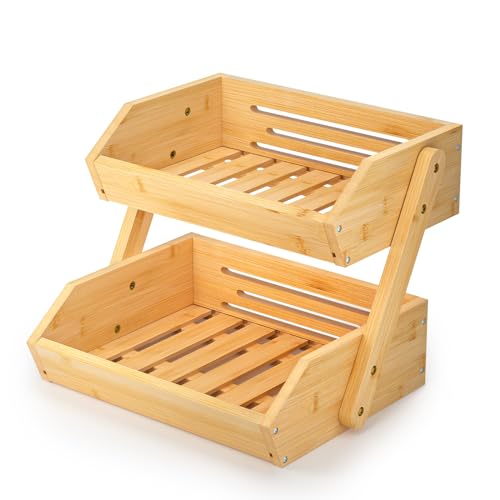 CALM COZY Obstkorb Bambus, 2-stufiger Obst und Gemüse Aufbewahrung Obstschale, Perfekt für Küchenarbeitsplatte, Home Dekorative Lagerung von G.a HOMEFAVOR