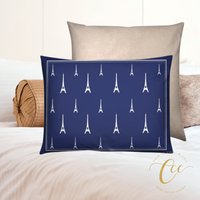 Kissenhülle Only - Blau-Weiß Paris Eiffelturm Lumbar Kissenbezug Von Calmcozychic von CalmCozyChic