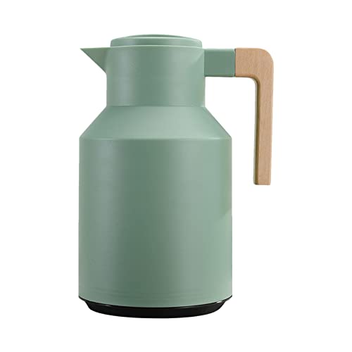 CalmGeek 1L Thermo-Kaffeekaraffe Doppelwandige Thermoskanne Thermoskanne mit Holzgriff Wasserkocher Isolierflasche Teekaraffe hält heiß kalt von CalmGeek