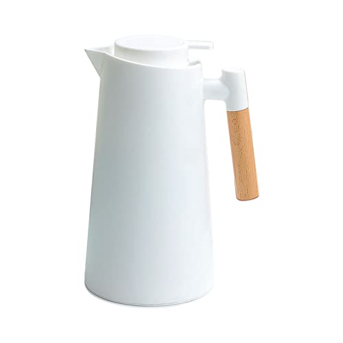 CalmGeek 1L Thermo-Kaffeekaraffe Doppelwandige Vakuum-Kaffeekanne Thermokaraffe Thermoskanne mit Holzgriff Wasserkocher Isolierflasche Teekaraffe Hält heiß kalt von CalmGeek