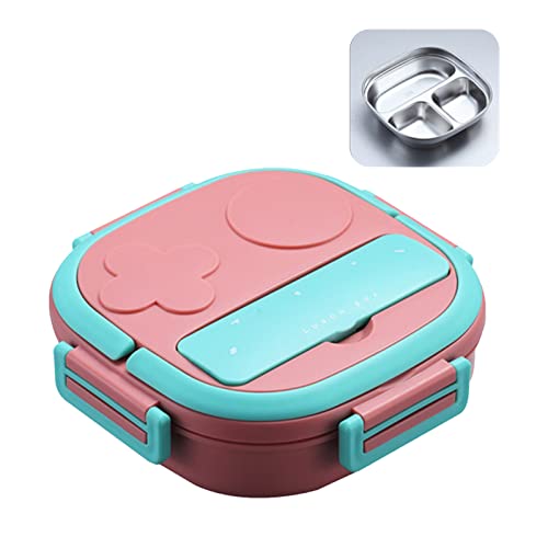 CalmGeek Brotdose mit Gabel 3-fach Japanische Brotdose Wiederverwendbare Lunch-Dinner-Behälter Auslaufsichere Edelstahl-Bento-Box für Erwachsene Kinder Schulbüro(Rosa) von CalmGeek