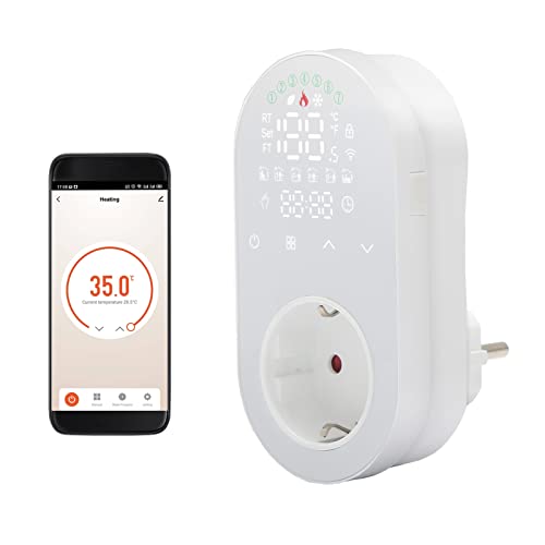 CalmGeek Smarte Steckdose Thermostat Steckdose WLAN 16A Steckdose Tuya App Sprachsteuerung Steckdose Temperaturregler 5+1+1 Sechs Perioden & Heiz- und Kühlmodus mit Touch Button LED Bildschirm von CalmGeek