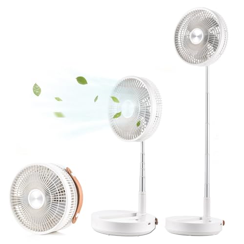 CalmGeek Standventilator USB Ventilator 10800mAh Camping Ventilator mit Fernbedienung, Faltbarer Teleskop Bodenventilator Unterstützung 4 Windgeschwindigkeits 180° Oszillations Ventilator von CalmGeek