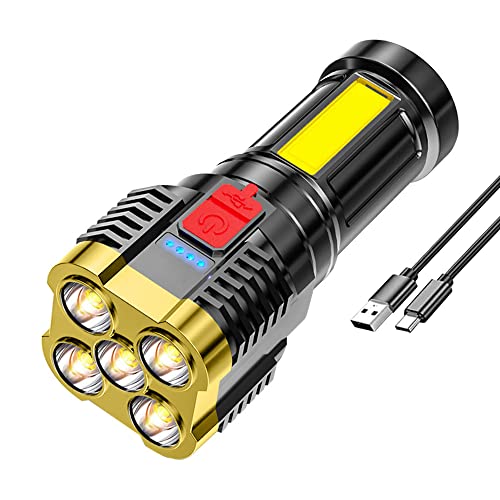 CalmGeek Taschenlampe, 5 LED Taschenlampe mit Hohem Lumen, USB Wiederaufladbares Licht mit Seitenlicht 4 Lichtmodi per Camping Wandern Abenteuer Zuhause Notfälle von CalmGeek