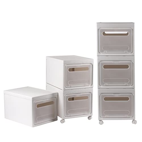 Calma Dragon Stapelbare Aufbewahrungsboxen mit Deckel 3 Kunststoff-Schublade Organizer Regale mit Rädern Flexible Möbel Abgerundete Spitzen Platzsparende Box Größe 38x38x25 Total 38x38x75 von Calma Dragon
