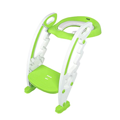 Calma Dragon Tragbarer toilettensitz kinder, klositz für kinder mit Leiter, verstellbarer Höhe und klappbarem Toilettensitz mit Trittstufe (Grün) von Calma Dragon