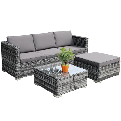 Calma Lux® Gartenmöbel Lounge Set 1-7 Personen viele Modelle inkl. Kissen Hocker Tisch mit Glas Outdoor Loungemöbel Sitzgruppe Garnitur klassisch Dunkelgrau (A:3 Pers) von Calma Lux
