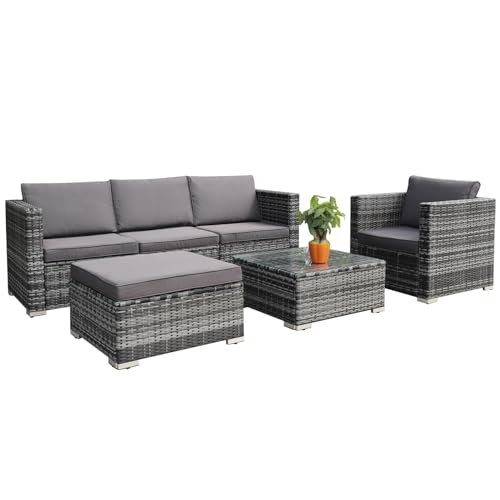 Calma Lux® Gartenmöbel Lounge Set 1-7 Personen viele Modelle inkl. Kissen Hocker Tisch mit Glas Outdoor Loungemöbel Sitzgruppe Garnitur klassisch Dunkelgrau (B:4 Pers) von Calma Lux