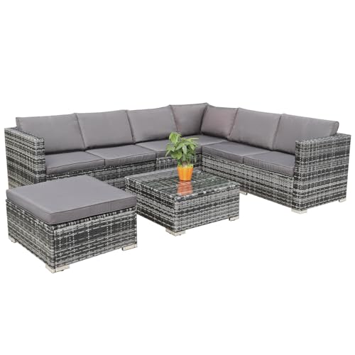 Calma Lux® Gartenmöbel Lounge Set 1-7 Personen viele Modelle inkl. Kissen Hocker Tisch mit Glas Outdoor Loungemöbel Sitzgruppe Garnitur klassisch Dunkelgrau (D:6 Pers) von Calma Lux