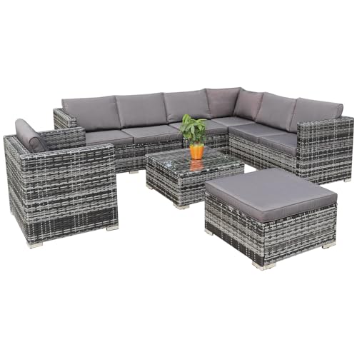 Calma Lux® Gartenmöbel Lounge Set 1-7 Personen viele Modelle inkl. Kissen Hocker Tisch mit Glas Outdoor Loungemöbel Sitzgruppe Garnitur klassisch Dunkelgrau (E:7 Pers) von Calma Lux