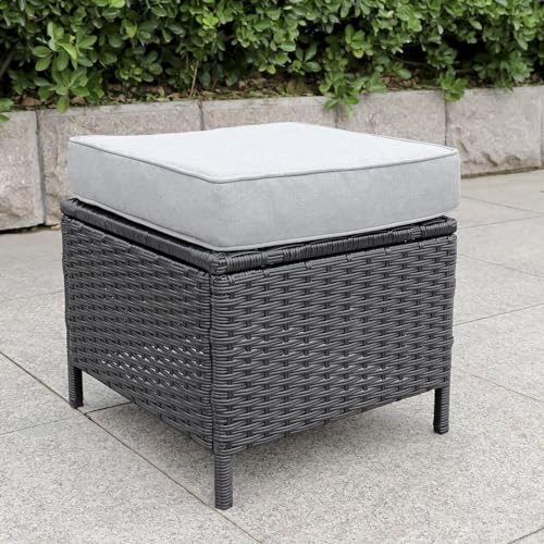 Calma Lux® Poly Rattan Hocker 2 stück mit Kissen Gartenhocker Sitzhocker Fußhocker Rattanhocker Balkon Sitzhocker Gartenmöbel 40x40x40cm ‎ (Schwarz) von Calma Lux