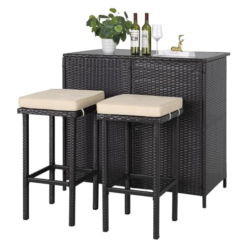 Calma Lux® Polyrattan Gartenbar Set Gartenmöbel Sitzgruppe Rattan Bar Tresen Theke Tisch Barset Bartisch Stehtisch Gartentheke Barhocker Bar-Stuhl Sitzgruppe (Braun&Khaki) von Calma Lux