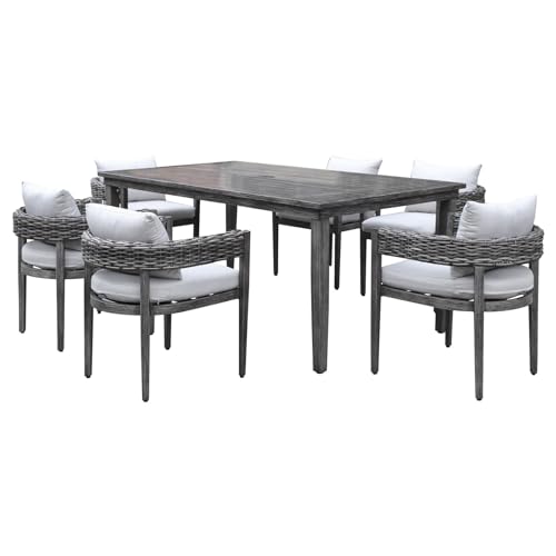 Calma Lux ® Tasman Essgruppe aus Aluminium und Spezialrattan in Handgebürsteter Ausführung inkl. Kissen, der Moderne Hingucker in Ihrem Garten oder auf dem Garnitur (Essgruppe für 6 Pers.) von Calma Lux