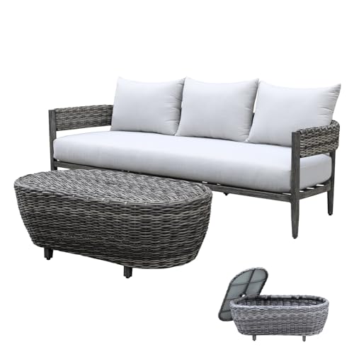Calma Lux ® Tasman Sofagruppe aus Aluminium und Spezialrattan in Handgebürsteter Ausführung inkl. Kissen, der Moderne Hingucker in Ihrem Garten (Sofagruppe für 3 Pers.) von Calma Lux