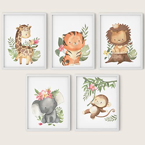 Calmondo 5er Set Kinderbilder Safari | Wand-Poster, Tierbilder | Geschenkidee für Kinder & Babys | Wandbild für Junge und Mädchen | Deko für Kinderzimmer & Babyzimmer | ohne Bilderrahmen | A4 von Calmondo