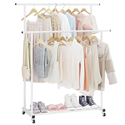 Calmootey Kleiderständer mit Doppelstange, rollbarer Kleiderständer, tragbarer Kleider-Organizer für Schlafzimmer, Wohnzimmer, Bekleidungsgeschäft, Weiß Calmootey Kleiderständer mit Doppelstange, rollbarer Kleiderständer, tragbarer Kleider-Organizer für Schlafzimmer, Wohnzimmer, Bekleidungsgeschäft, Weiß von Calmootey