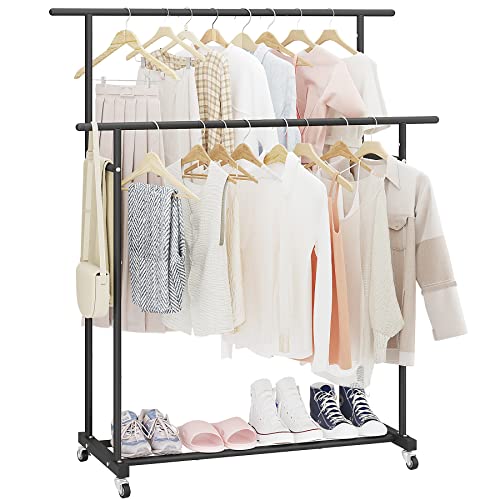 Calmootey Kleiderständer Mit Doppelstange - Rollend Und Tragbar für Schlafzimmer, Wohnzimmer, Bekleidungsgeschäft - Schwarz Calmootey Kleiderständer Mit Doppelstange - Rollend Und Tragbar für Schlafzimmer, Wohnzimmer, Bekleidungsgeschäft - Schwarz von Calmootey
