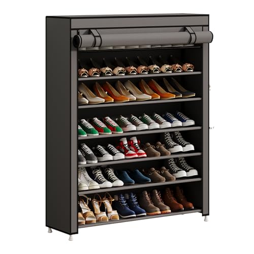 Calmootey Schuhregal mit 7 Etagen für 35 Paar, tragbares Schuhregal mit Vliesstoffbezug für Schrank, Flur, Schlafzimmer, Eingangsbereich, Grau Calmootey Schuhregal mit 7 Etagen für 35 Paar, tragbares Schuhregal mit Vliesstoffbezug für Schrank, Flur, Schlafzimmer, Eingangsbereich, Grau von Calmootey