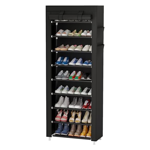 Calmootey Schuhregal mit 9 Ebenen, tragbares Schuhregal mit Vliesstoffbezug für Schrank, Flur, Schlafzimmer, Eingangsbereich, Schwarz Calmootey Schuhregal mit 9 Ebenen, tragbares Schuhregal mit Vliesstoffbezug für Schrank, Flur, Schlafzimmer, Eingangsbereich, Schwarz von Calmootey