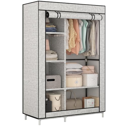 Calmootey Tragbare Schrank-Organizer, Kleideraufbewahrung, Kleiderschrank mit 6 Ablagen und Kleiderstange, Vliesstoffbezug mit 4 Seitentaschen, Aschgrau Calmootey Tragbare Schrank-Organizer, Kleideraufbewahrung, Kleiderschrank mit 6 Ablagen und Kleiderstange, Vliesstoffbezug mit 4 Seitentaschen, Aschgrau von Calmootey