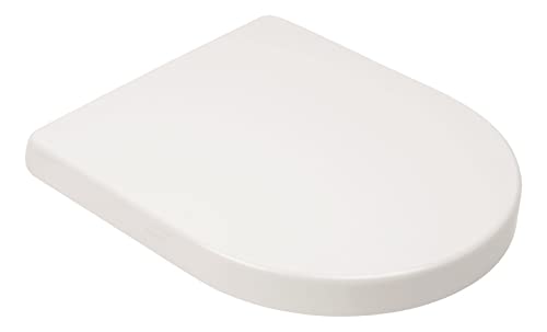 Calmwaters® Antibakterieller WC Sitz mit Absenkautomatik Honest, WC Deckel überlappend, abnehmbar, Duroplast Toilettensitz, spezielle D-Form, Fast-Fix, Edelstahlscharnier, Weiß, 26LP3479 von Calmwaters