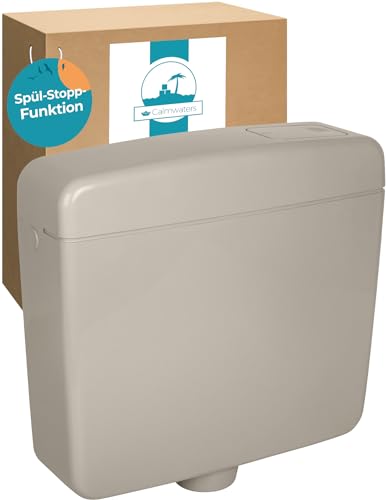 Calmwaters® Spülkasten Grau mit Spül-Stopp-Funktion, 6-9 Liter Spülmenge, Aufputzspülkasten WC schmal, flacher Spülkasten Elements, Aufputz-Montage, Start-Stopp-Taste, Manhattan-Grau, 29HB2717 von Calmwaters